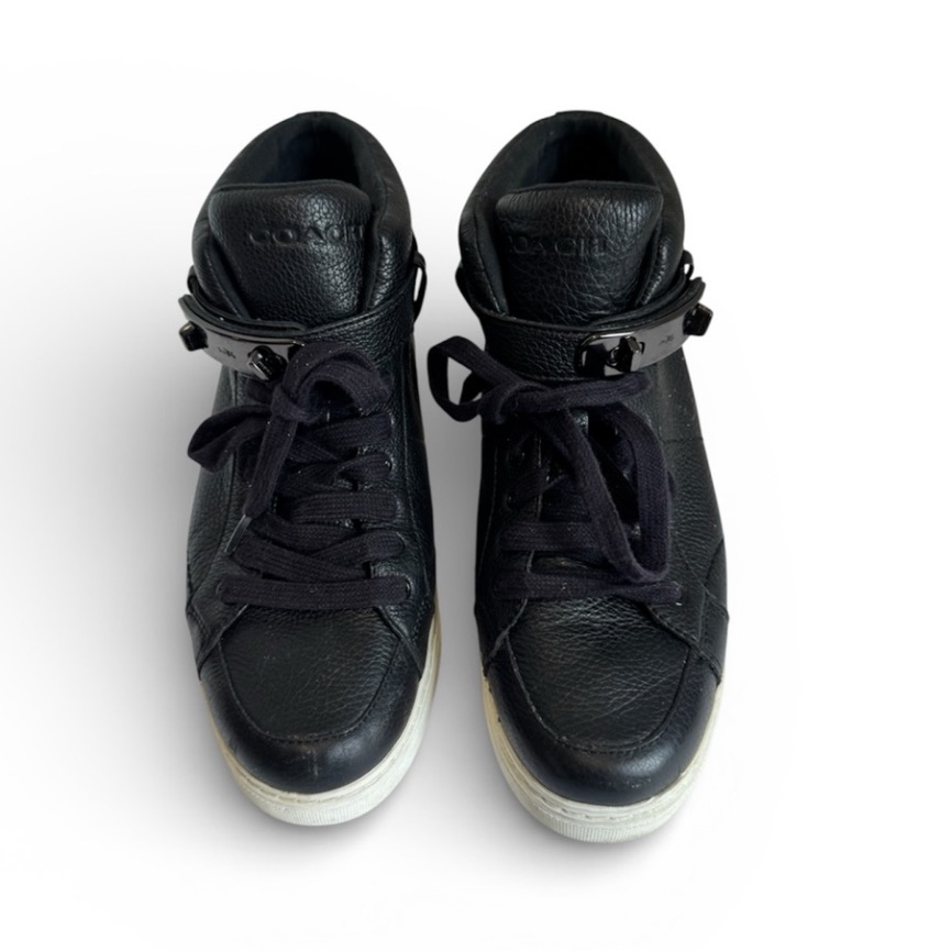 Coach Robby High Top Sneakers, Black Pebble Leather. Size 8.5b